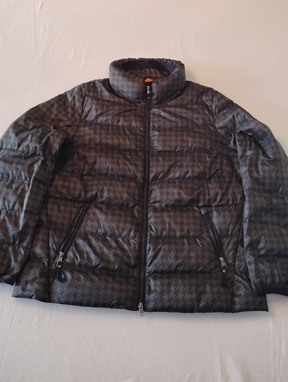 Women's/Unisex Houndstooth Quilted Puffer Jacket - Navy And Army Green